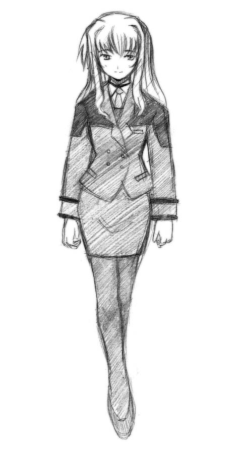 numbers (nanoha), uno (nanoha), lyrical nanoha, mahou shoujo lyrical nanoha, mahou shoujo lyrical nanoha strikers, 00s, greyscale, monochrome, pantyhose, sketch, solo