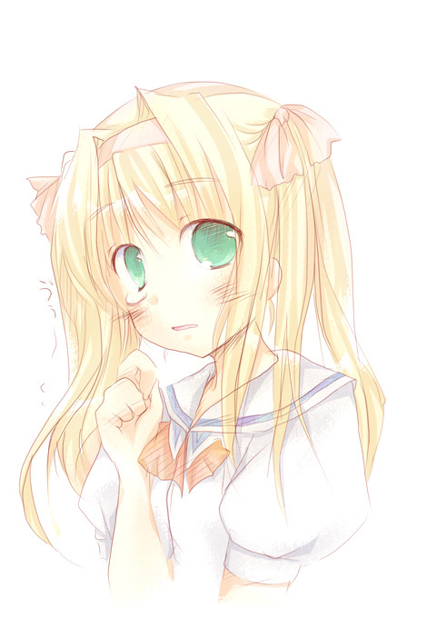 furui suguri, hayama umi, kono aozora ni yakusoku wo, 00s, blonde hair, green eyes, hairband, long hair, school uniform, serafuku, sketch, solo, tears, twintails