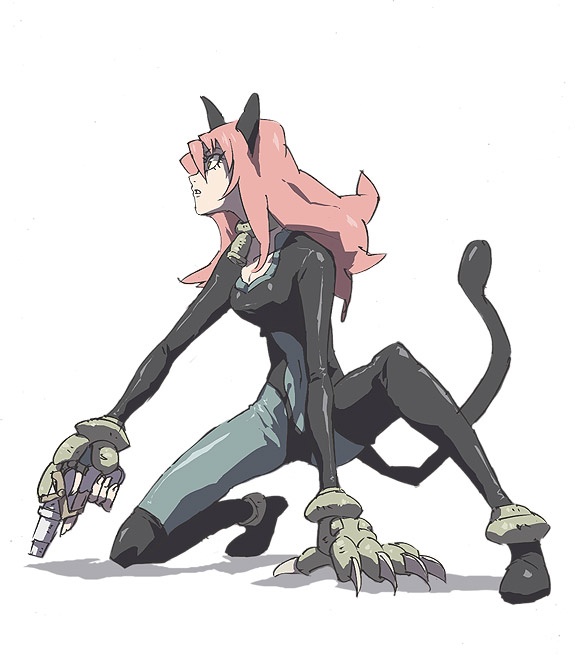 blackalpha, original, 1girl, animal ears, cat ears, cat tail, female focus, gun, solo, tail, weapon