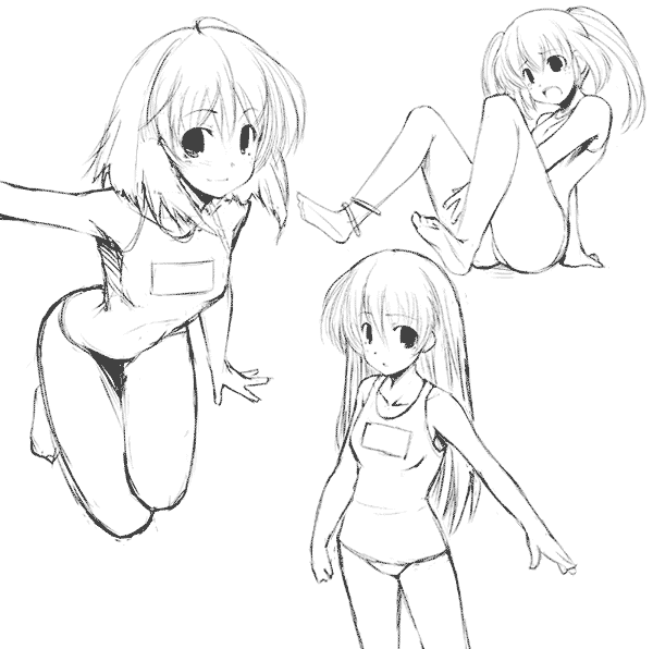 matsuzaki yutaka, original, tagme, greyscale, monochrome, one-piece swimsuit, school swimsuit, swimsuit