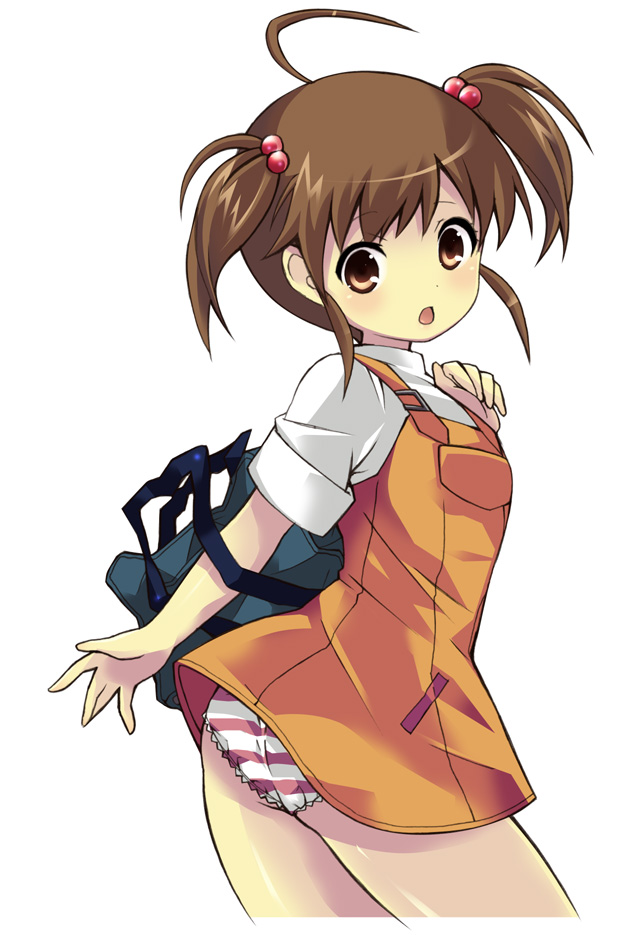 yuutarou, kyon no imouto, suzumiya haruhi no yuuutsu, 00s, backpack, bag, clothes lift, dress, dress lift, loli, panties, randoseru, solo, striped clothes, striped panties, underwear, wind, wind lift