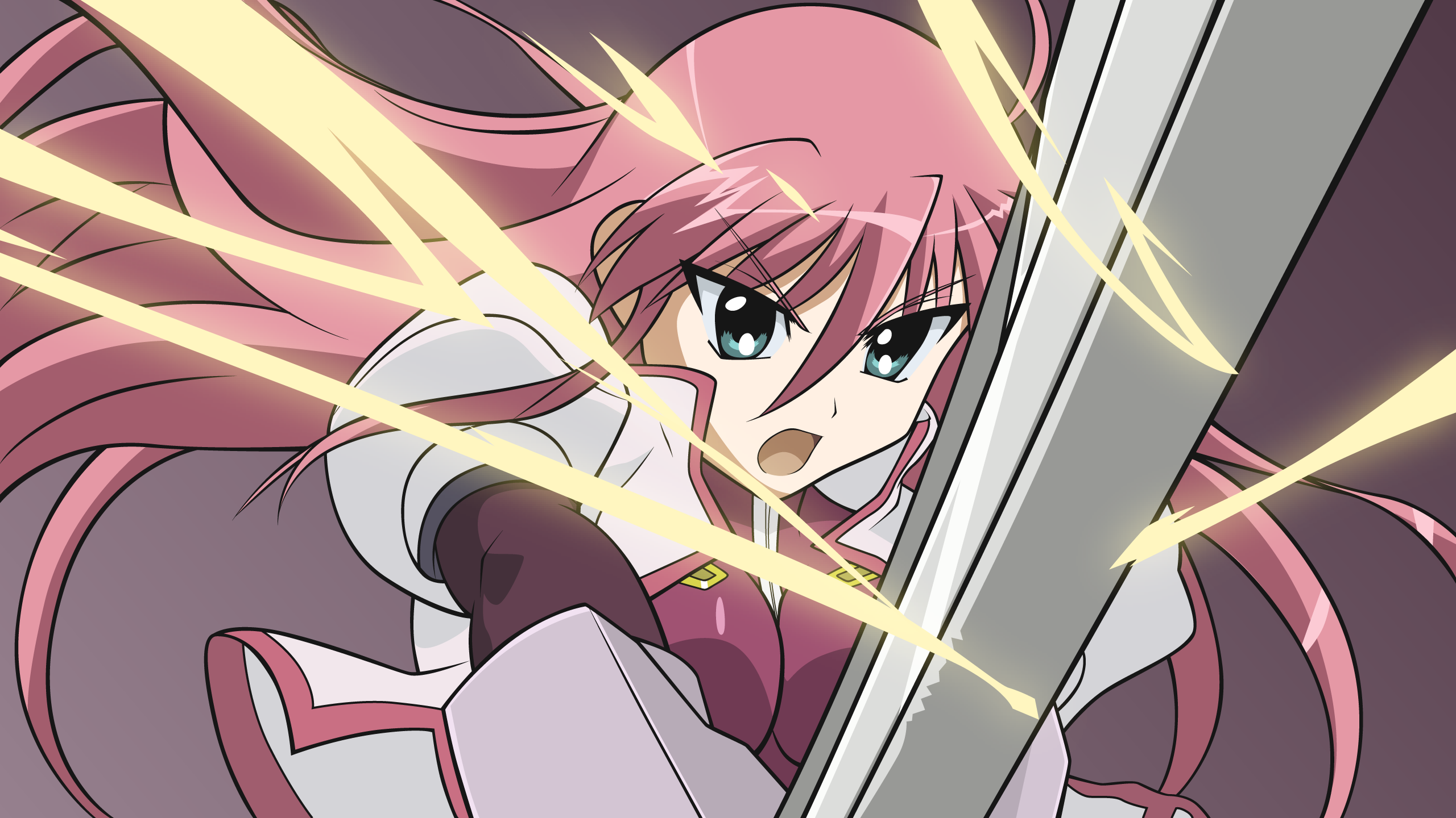 laevatein (nanoha), signum, lyrical nanoha, mahou shoujo lyrical nanoha, mahou shoujo lyrical nanoha strikers, derivative work, highres, vector trace, 00s, 1girl, female focus, solo, sword, weapon