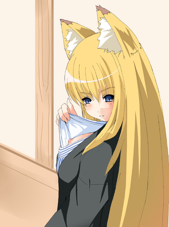 date (senpen), tenko kuugen, wagaya no oinari-sama, tagme, 00s, animal ears, fox ears, nipples, solo