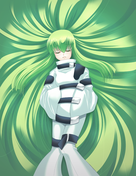 eko, c.c., code geass, 00s, 1girl, closed eyes, female focus, green hair, long hair, solo, very long hair