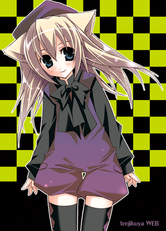 original, lowres, animal ears, cat ears, hat, solo, thighhighs, zettai ryouiki