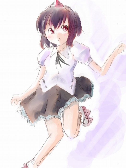 ogu, shameimaru aya, touhou, looking away, 1girl, blush, female focus, geta, hat, open mouth, smile, solo, tengu-geta