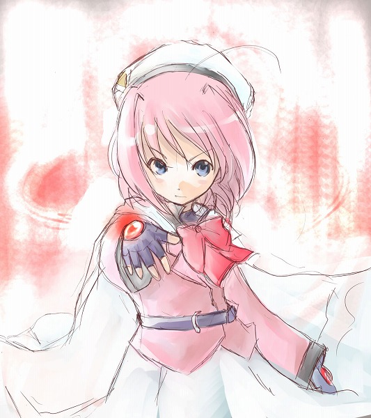 ogu, caro ru lushe, kerykeion (nanoha), lyrical nanoha, mahou shoujo lyrical nanoha, mahou shoujo lyrical nanoha strikers, 00s, 1girl, ahoge, bow, cape, coat, female focus, fingerless gloves, gloves, magical girl, pink bow, pink hair, solo