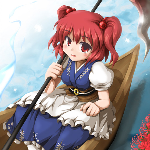 fukaiton, onozuka komachi, touhou, 1girl, female focus, hair bobbles, hair ornament, solo