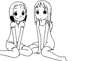 ana coppola, sakuragi matsuri, ichigo mashimaro, animated, animated gif, easytoon (medium), lowres, 2girls, barefoot, blush, feet, greyscale, kiss, monochrome, multiple girls, oekaki, toes, yuri