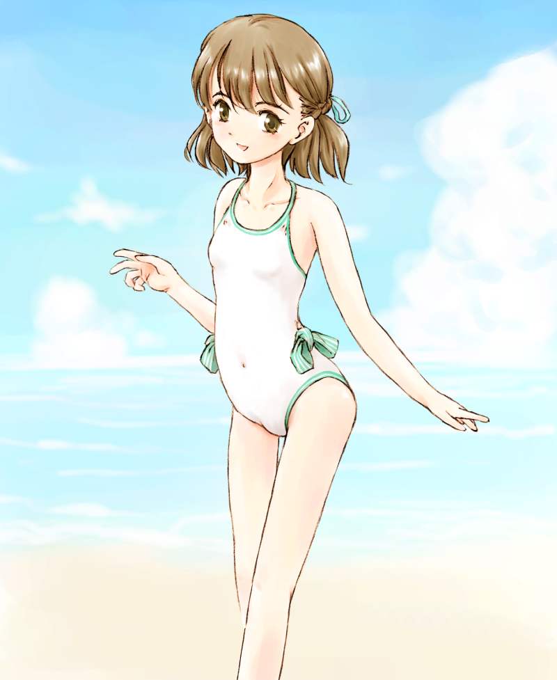 asiaaqua, tagme, 1girl, female focus, half updo, one-piece swimsuit, solo, swimsuit