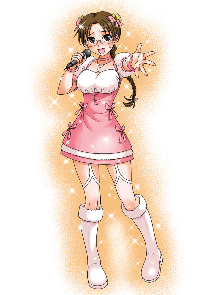 hida tatsuo, hoshina tomoko, idolmaster, idolmaster (classic), idolmaster 1, to heart, to heart (series), cosplay, crossover, cute & girly (idolmaster), microphone, solo