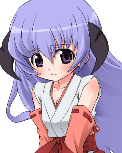 aikei, hanyuu, higurashi no naku koro ni, lowres, 00s, 1girl, female focus, hakama, hakama skirt, horns, japanese clothes, red hakama, skirt, solo