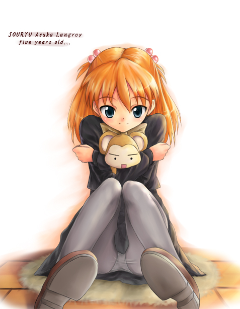 yuki usagi (mofurafu), souryuu asuka langley, neon genesis evangelion, translated, aged down, blue eyes, panties, panties under pantyhose, pantyhose, pantyshot, solo, underwear