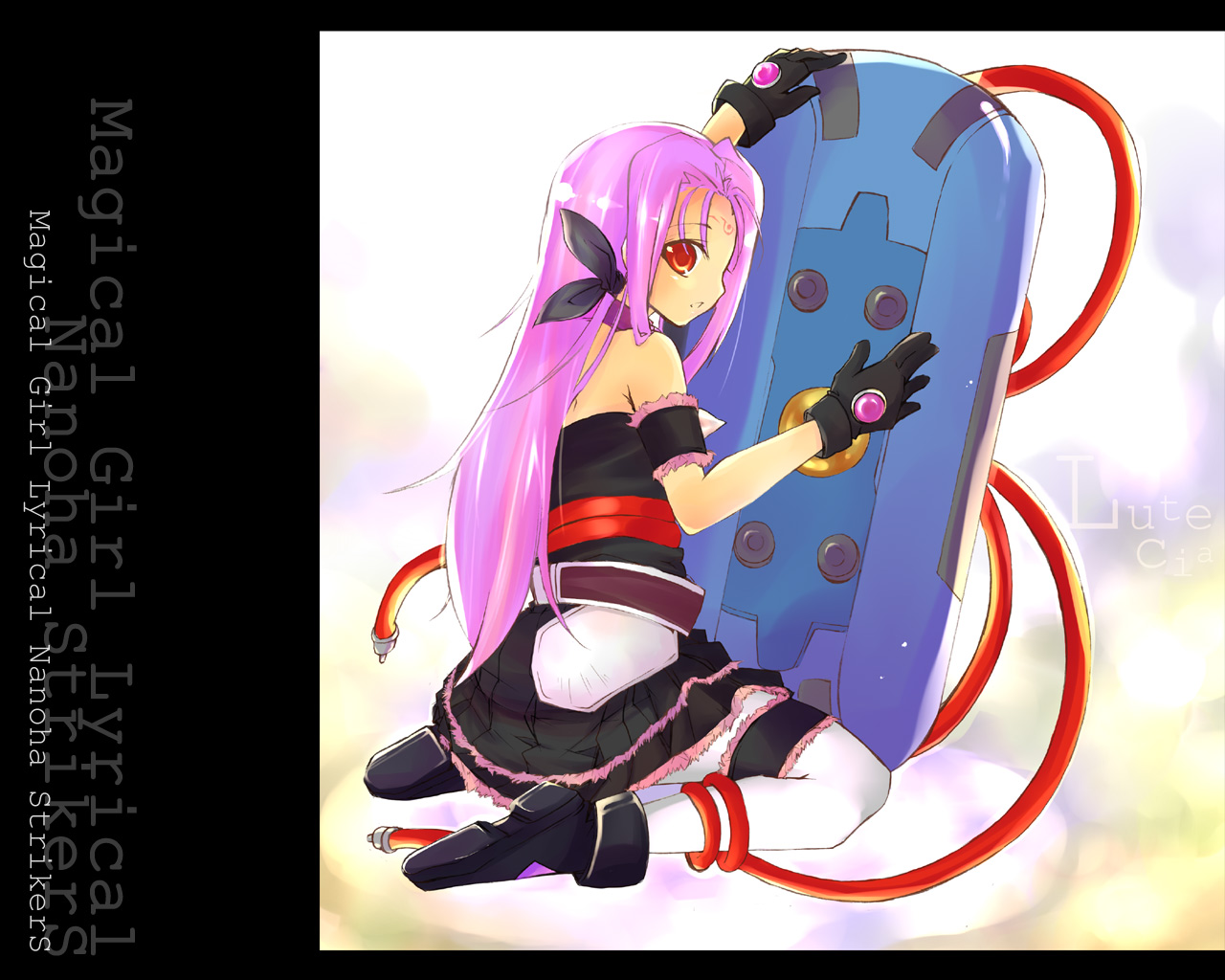 yu yu, asclepius (nanoha), lutecia, lutecia alpine, lyrical nanoha, mahou shoujo lyrical nanoha, mahou shoujo lyrical nanoha strikers, 00s, 1girl, character name, copyright name, facial mark, female focus, forehead mark, gloves, magical girl, solo, thighhighs