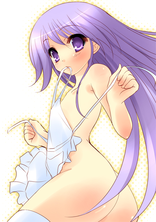 yukizuki chikuba, watarase jun, happiness!, 00s, 1boy, apron, ass, gradient background, male focus, naked apron, shota, solo, thighhighs, trap, white background