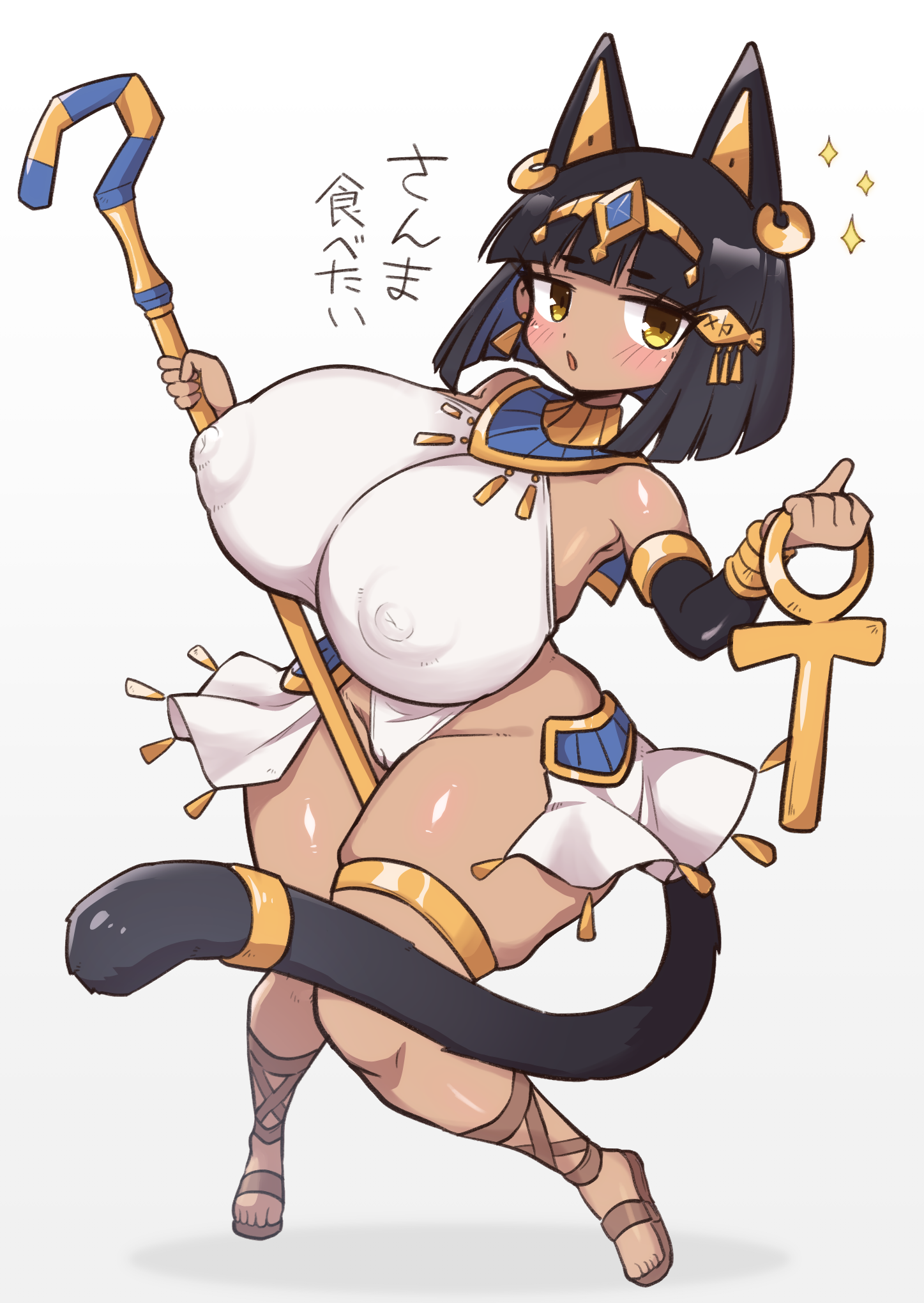 maruichi, original, highres, 1girl, ancient egyptian, animal ears, breasts, cat ears, curvy, dark skin, egypt, large breasts, oppai loli, plump, solo, tan