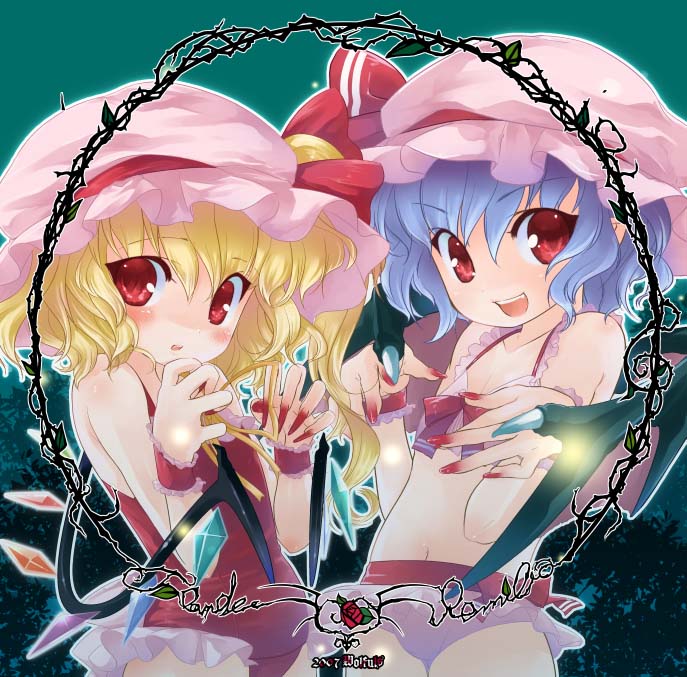 flandre scarlet, remilia scarlet, touhou, 2girls, female focus, multiple girls, siblings, sisters, wings