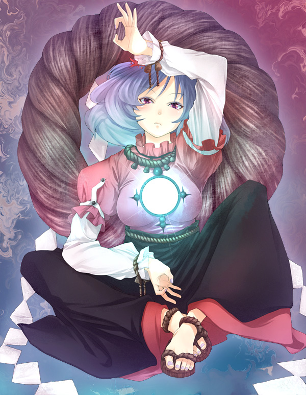 buriki, yasaka kanako, touhou, 1girl, female focus, full body, rope, shimenawa, solo