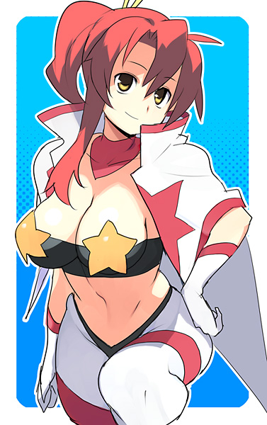 nora higuma, space yoko, yoko littner, tengen toppa gurren lagann, 00s, 1girl, bandeau, breasts, curvy, female focus, huge breasts, red hair, solo, strapless, tube top