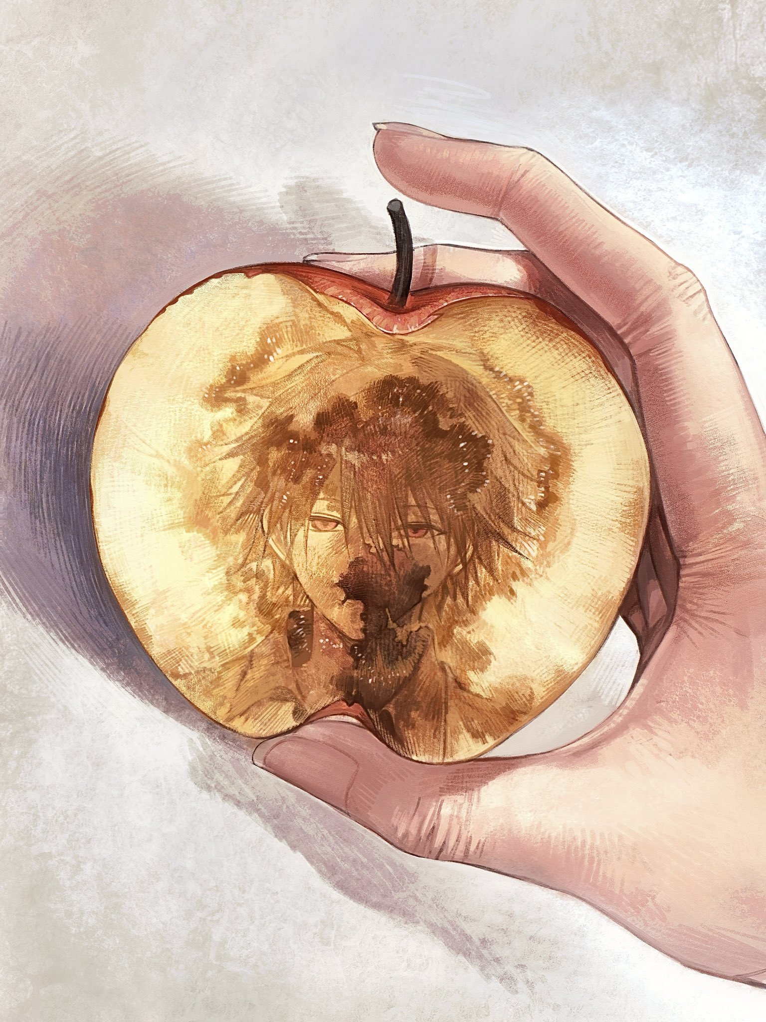 huli xiaobai, nagisa kaworu, neon genesis evangelion, highres, 1boy, apple, fingernails, food, fruit, fruit focus, hand focus, short hair