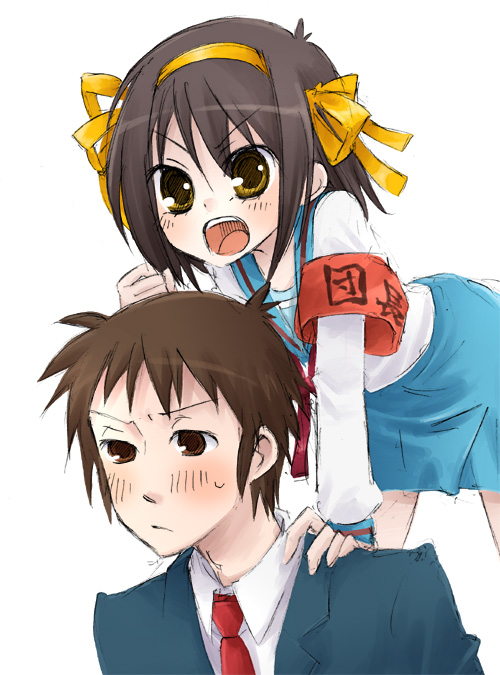 kamoi hayato, kyon, suzumiya haruhi, suzumiya haruhi no yuuutsu, 00s, armband, brown hair, school uniform, serafuku, short hair