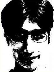 kevin (sin city), zun, sin city, lowres, photo (medium), 1boy, asian, glasses, greyscale, looking at viewer, male focus, monochrome, parody, portrait, smile, solo