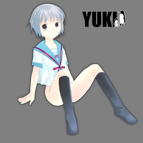 tsukihito, nagato yuki, suzumiya haruhi no yuuutsu, 00s, bottomless, kneehighs, school uniform, serafuku, socks, solo