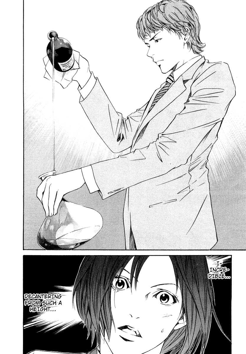 okimoto shuu, kami no shizuku, hard-translated, highres, third-party edit, translated, 1boy, 1girl, alcohol, artistic error, comic, decantering, greyscale, meme, monochrome, pouring, wine