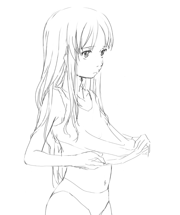 1girl, female focus, greyscale, monochrome, panties, sketch, solo, tank top, underwear