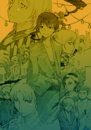 april (darker than black), havoc (darker than black), hei (darker than black), july (darker than black), kirihara misaki, kouno yutaka, november 11 (darker than black), yin (darker than black), darker than black, lowres, 00s, 6+boys, 6+girls, everyone, japanese clothes, kimono, multiple boys, multiple girls, yukata