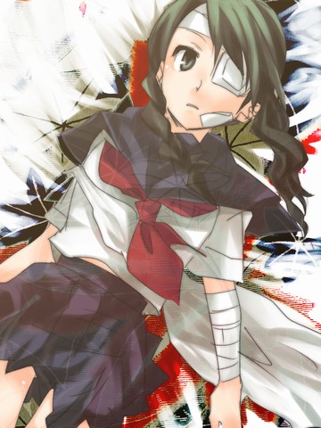 bk, mudo (saji), kobushi abiru, sayonara zetsubou sensei, lowres, 00s, 1girl, bandages, black hair, female focus, solo