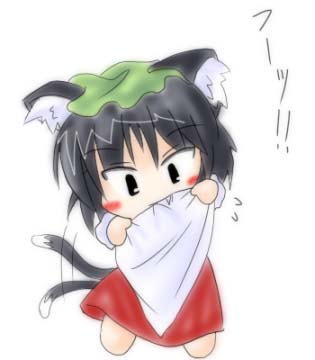 r pascal, chen, touhou, lowres, 1girl, animal ears, cat ears, cat girl, female focus, full body, hat, solo, white background