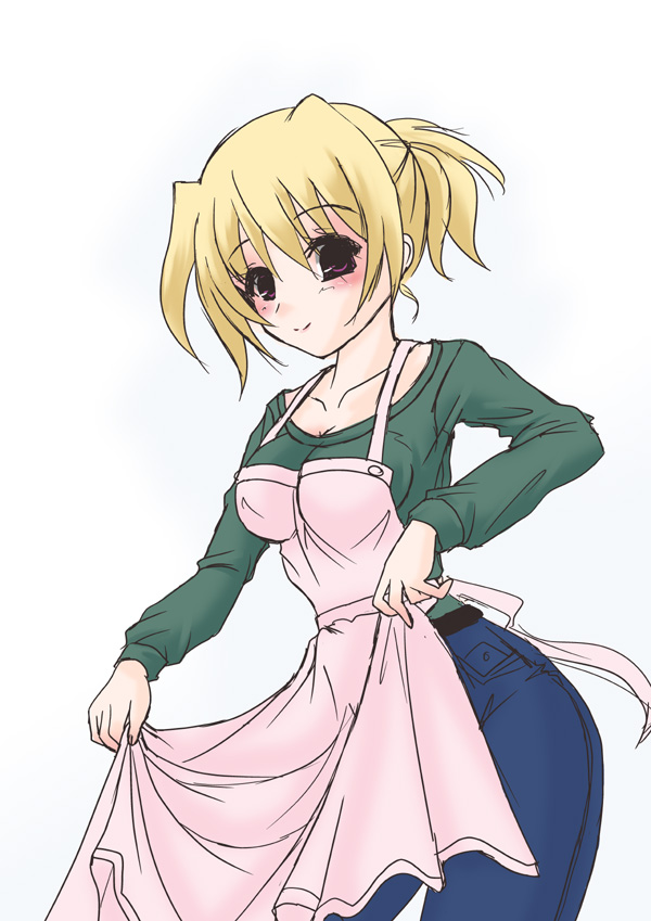 frapowa, shamal, lyrical nanoha, mahou shoujo lyrical nanoha, mahou shoujo lyrical nanoha strikers, 00s, alternate hairstyle, apron, ponytail, solo