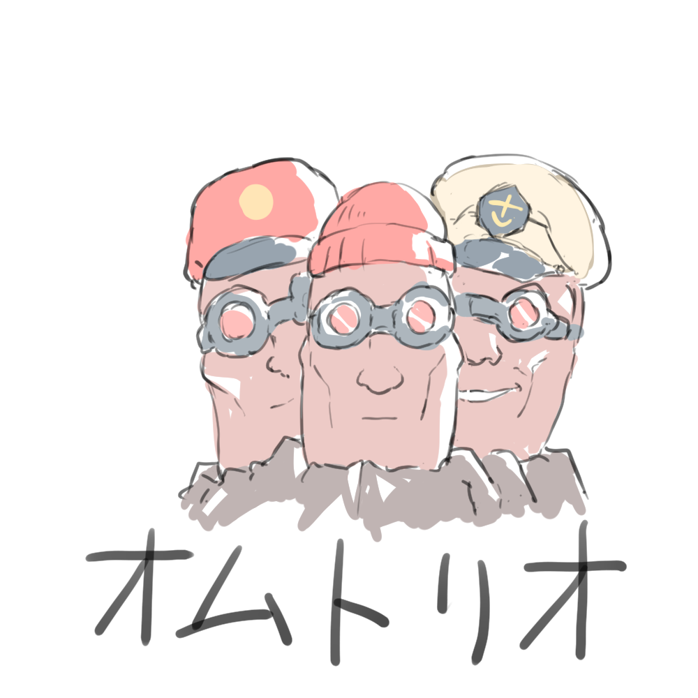 norippe (user zgsf8872), bask om, dugtrio, gundam, gundam gquuuuuux, nintendo, pokemon, commentary request, translation request, beanie, brown hat, closed mouth, facing viewer, gen 1 pokemon, goggles, hat, no humans, peaked cap, pokemon (creature), red hat, simple background, smile, white background