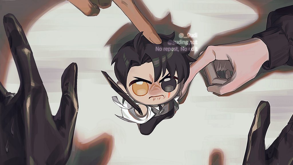 guding nut, secretive plotter, yoo joonghyuk, omniscient reader's viewpoint, 1boy, 3others, aiming, aiming at viewer, black eyes, black gloves, black hair, black necktie, coat, collared shirt, curtained hair, drop shadow, from above, frown, gloves, grey vest, heterochromia, holding, holding sword, holding weapon, multiple others, multiple persona, narrowed eyes, necktie, out of frame, poking, pov, scar, scar across eye, scar on face, shirt, short hair, spotlight, spread fingers, sword, vest, weapon, white coat, white shirt, yellow eyes