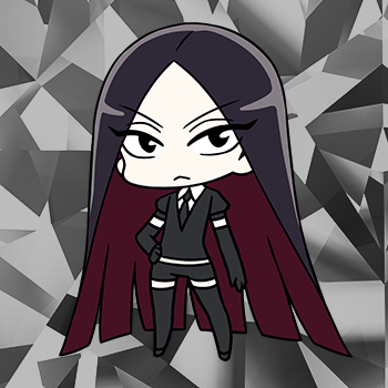bort, houseki no kuni, artist request, lowres, official art, 1other, black background, black eyes, black gloves, black hair, black jacket, black necktie, black shorts, black thighhighs, chibi, chibi only, colored inner hair, elbow gloves, full body, gem uniform (houseki no kuni), gloves, hand on own hip, jacket, long hair, looking at viewer, multicolored hair, necktie, other focus, puffy short sleeves, puffy sleeves, short shorts, short sleeves, shorts, solo, thighhighs, v-shaped eyebrows