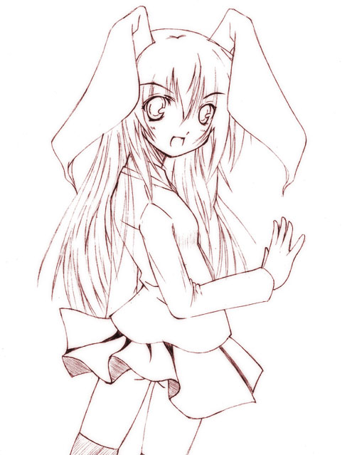 minazuki maya, reisen udongein inaba, touhou, 1girl, animal ears, brown theme, female focus, monochrome, rabbit ears, solo