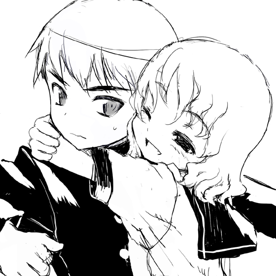 sasahara yuuki, original, tagme, greyscale, hug, monochrome, sketch