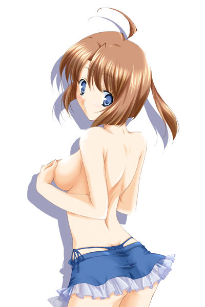 sakuragi hiroyuki, original, brown hair, miniskirt, panties, skirt, solo, topless female, underwear