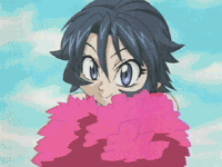 taki suzuna, eyeshield 21, animated, animated gif, anime screenshot, lowres, 00s, 1girl, :d, ^ ^, ahoge, arm up, bare shoulders, black hair, blue eyes, cheering, cheerleader, closed eyes, clothes writing, cloud, crop top, day, elbow pads, english text, female focus, flat chest, flipped hair, happy, midriff, navel, open mouth, outdoors, outstretched arms, pleated skirt, pom pom (cheerleading), short hair, skirt, sky, smile, solo, spread arms, tank top, upper body