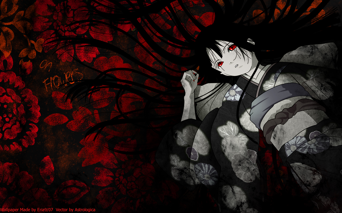 enma ai, jigoku shoujo, 00s, blunt bangs, hime cut, japanese clothes, kimono, solo