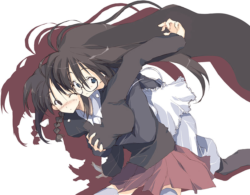 abimaru, 2girls, breasts, glasses, grabbing another's breast, groping, multiple girls, school uniform, serafuku