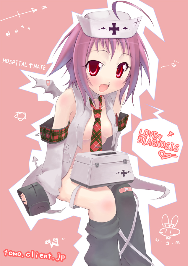 kitahara tomoe (kitahara koubou), original, bad id, bad pixiv id, 1girl, female focus, nurse, open clothes, open shirt, shirt, solo, wings