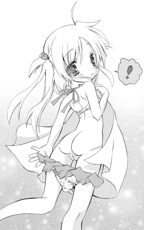 vivio, lyrical nanoha, mahou shoujo lyrical nanoha, mahou shoujo lyrical nanoha strikers, 00s, greyscale, loli, monochrome, panties, panty pull, solo, underwear