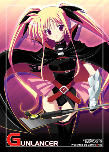 cf-x, bardiche (assault form) (nanoha), bardiche (nanoha), fate testarossa, fate testarossa (lightning form), lyrical nanoha, mahou shoujo lyrical nanoha, lowres, 00s, 1girl, female focus, solo, thighhighs