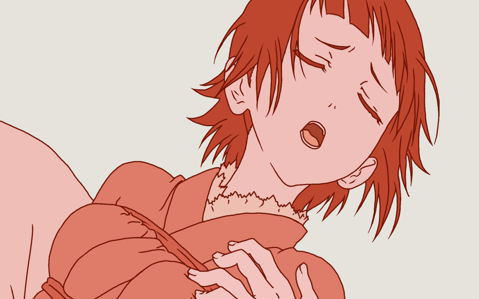tsunetsuki matoi, sayonara zetsubou sensei, derivative work, highres, vector trace, 00s, 1girl, blunt bangs, female focus, grey background, pink theme, solo