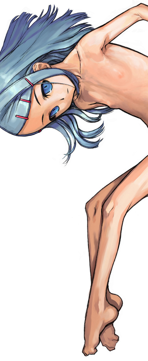 cota (artist), original, highres, 1girl, female focus, flat chest, hair ornament, hairclip, loli, nipples, nude, solo, white background