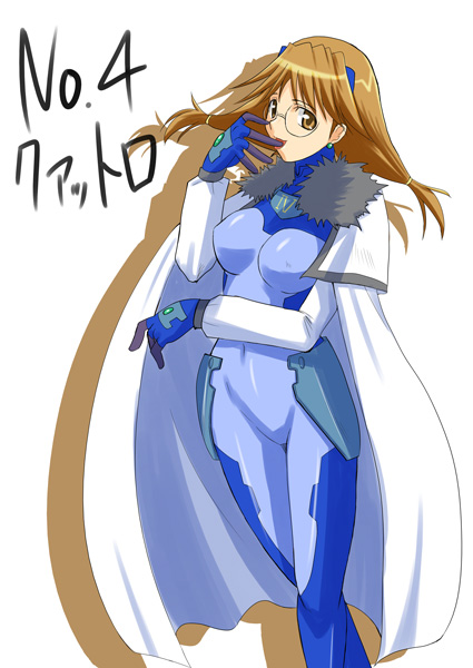 numbers (nanoha), quattro (nanoha), lyrical nanoha, mahou shoujo lyrical nanoha, mahou shoujo lyrical nanoha strikers, 00s, 1girl, blue bodysuit, bodysuit, brown eyes, brown hair, female focus, glasses, solo, twintails