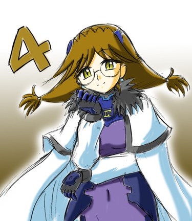 numbers (nanoha), quattro (nanoha), lyrical nanoha, mahou shoujo lyrical nanoha, mahou shoujo lyrical nanoha strikers, lowres, 00s, 1girl, bodysuit, brown hair, female focus, glasses, purple bodysuit, solo, twintails, yellow eyes