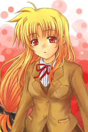 yuki mashiro, fate testarossa, lyrical nanoha, mahou shoujo lyrical nanoha, mahou shoujo lyrical nanoha strikers, lowres, 00s, 1girl, blonde hair, female focus, long hair, low-tied long hair, solo
